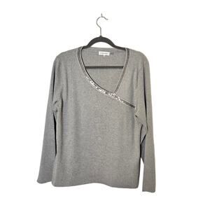 Calvin Klein Womens NWOT Sequin Sweater Size Large Gray Preppy Quiet Luxury